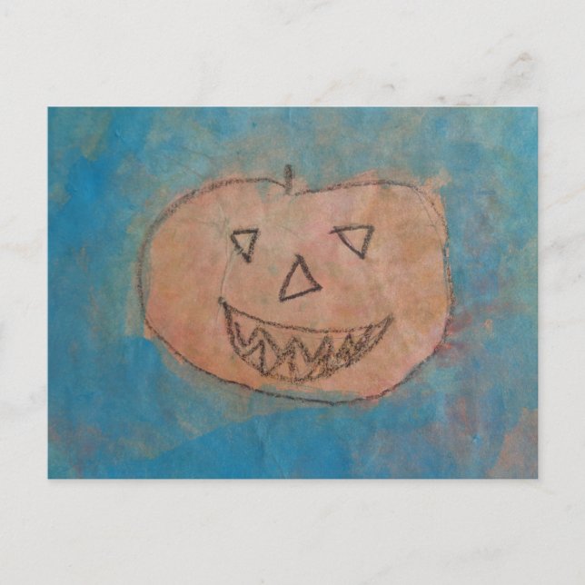Postal Calabaza sonriente, acuarela de arte para niños de (Anverso)