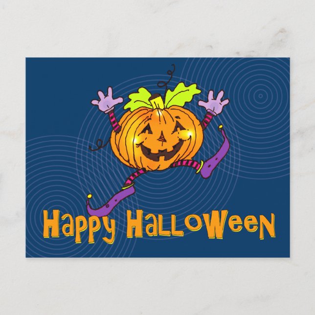 Postal Calabaza sonriente Feliz Halloween (Anverso)