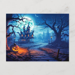 Postal Calabaza súper espeluznante y casa embrujada