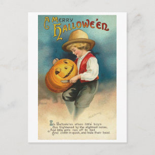 Postal Calabaza tallada de niño pequeño