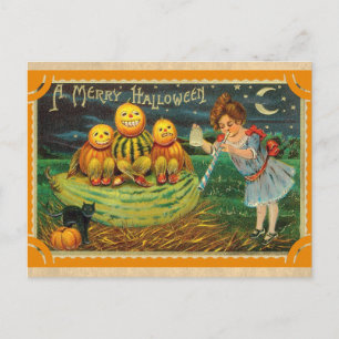 Postal Calabaza victoriana de Halloween de época