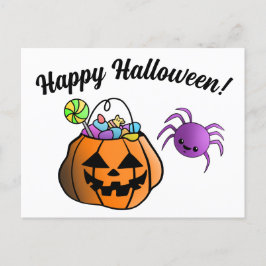 Postal Calabaza y araña Feliz Halloween