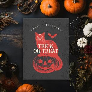 Postal Calabaza y gato negro truco o trato Halloween