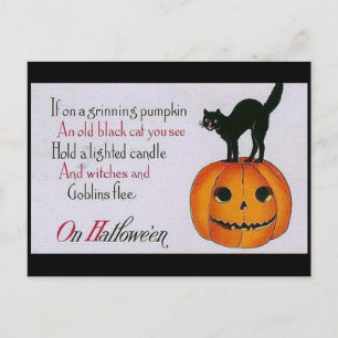 Postal Calabaza y gato sonrientes