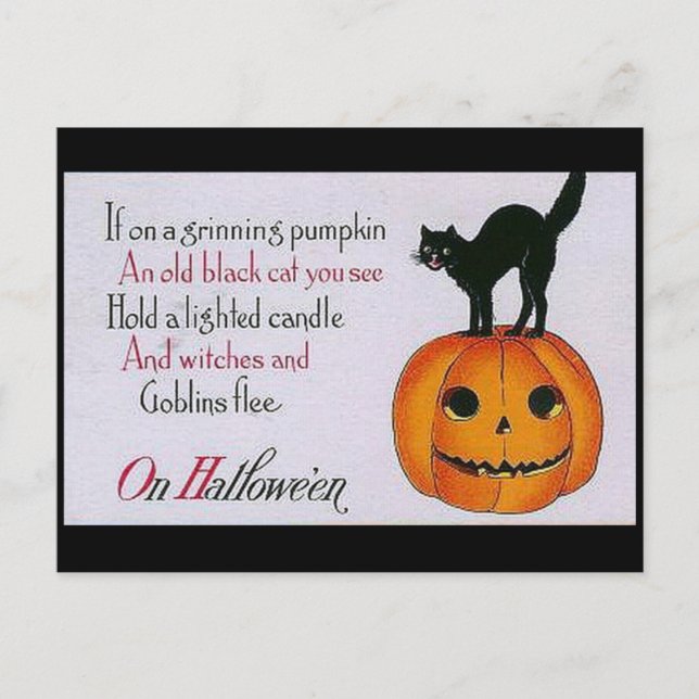 Postal Calabaza y gato sonrientes (Anverso)