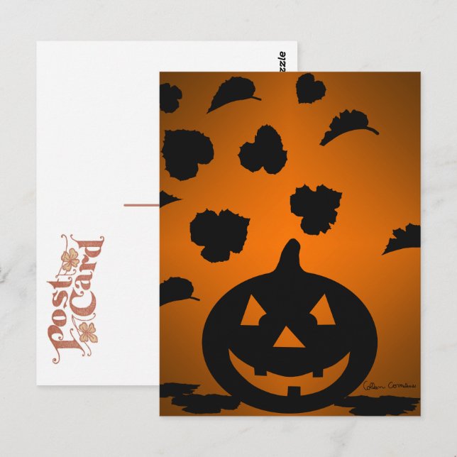 Postal Calabaza y hojas silueta (Anverso / Reverso)