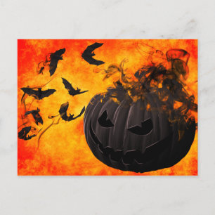 Postal Calabaza y ilustracion murciélago espeluznantes