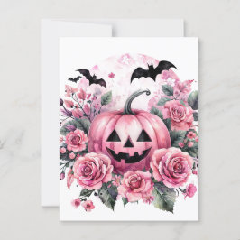 Postal Calabaza y Rosas con pinkoween de murciélago