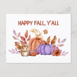 Postal Calabazas acuáticas de otoño y edgehog felices