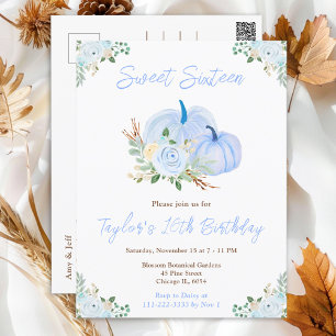 Postal Calabazas Azules Florales Dulces Dieciséis