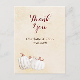 Postal calabazas blancas cosecha otoño boda gracias