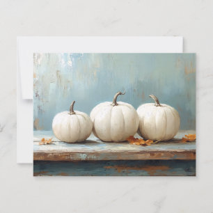 Postal Calabazas blancas en la mesa azul vintage