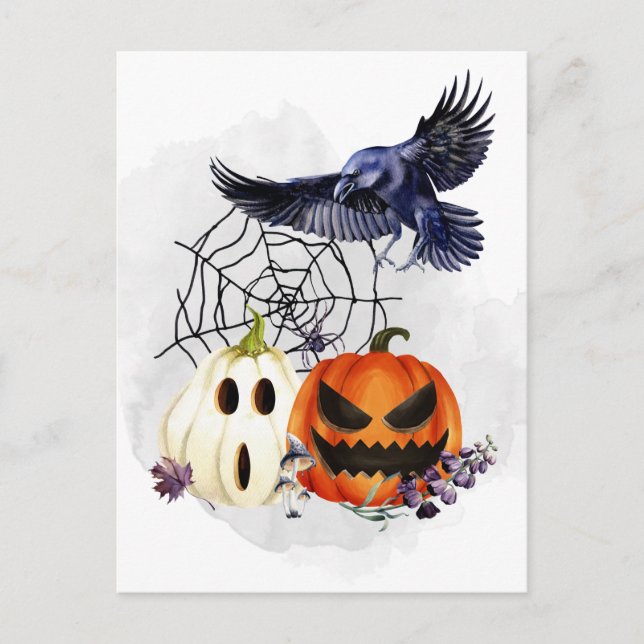Postal Calabazas Cuervo Cuervo de Halloween Gótico  (Anverso)