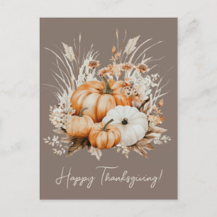 Postal Calabazas de Acuarela Hierba Seca Feliz Día de Acc