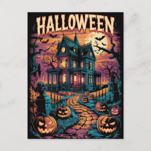 Postal Calabazas de Casa Embrujada Espeluznante Halloween