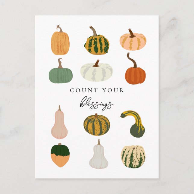 Postal Calabazas de contar tus bendiciones Otoño (Anverso)