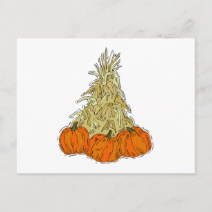 Postal Calabazas de cornstalks otoñales