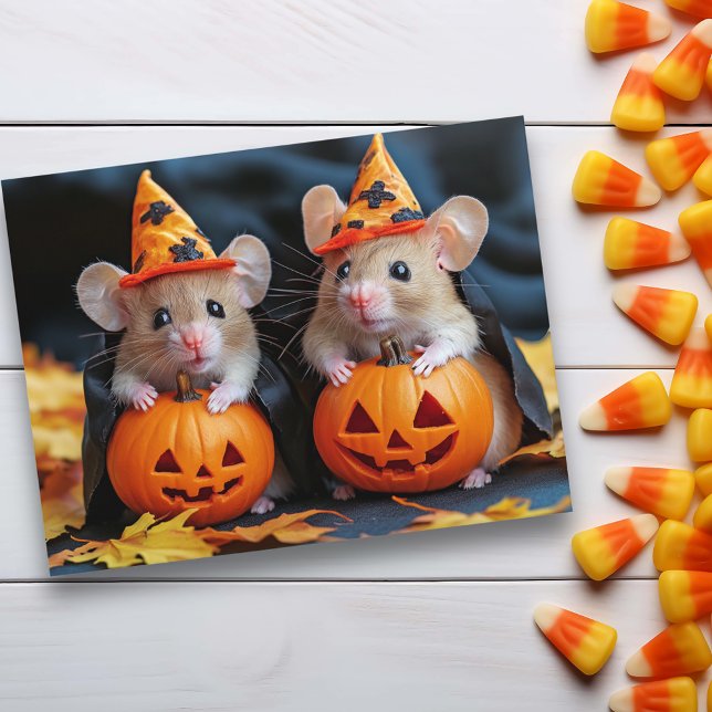Postal Calabazas de Halloween con ratones pequeños (Subido por el creador)