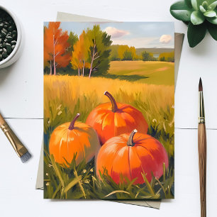 Postal Calabazas de Otoño Acuarela Pradera de Otoño Pinta