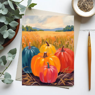 Postal Calabazas de Otoño   Arte en Acuarela de Paisaje O