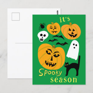Postal Calabazas de temporada espeluznante FELIZ Bat HALL