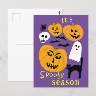Postal Calabazas de temporada espeluznante FELIZ Bat HALL