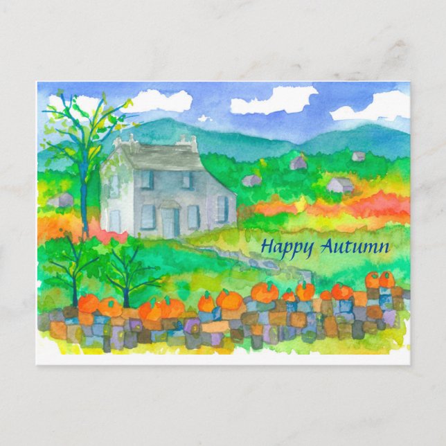 Postal Calabazas del follaje otoñal Feliz (Anverso)