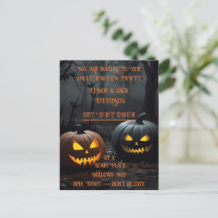Postal Calabazas festivas de Halloween y patrón floral
