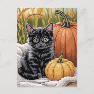 Postal Calabazas modernas y trendy de Halloween y gato ne