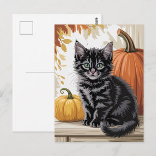 Postal Calabazas modernas y trendy de Halloween y gato ne