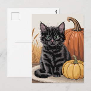 Postal Calabazas modernas y trendy de Halloween y gato ne