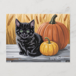 Postal Calabazas modernas y trendy de Halloween y gato ne