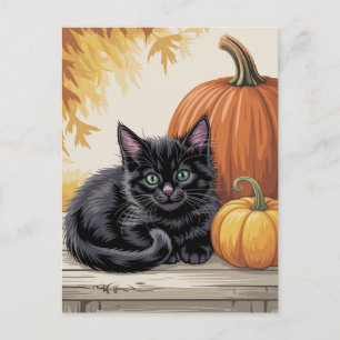 Postal Calabazas modernas y trendy de Halloween y gato ne