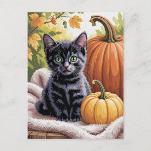 Postal Calabazas modernas y trendy de Halloween y gato ne