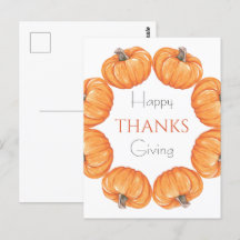 Calabazas naranjas acuarela Feliz Gracias por dar