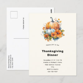 Postal Calabazas otoñales con flores Cena de Acción de Gr