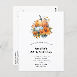 Postal Calabazas otoñales con flores y cumpleaños de foll