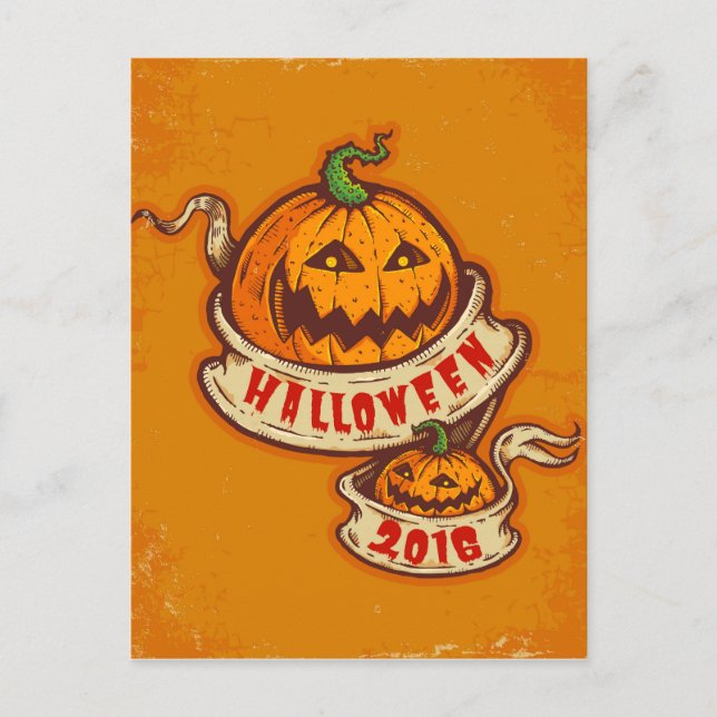 Postal Calabazas y cintas antiguas para Halloween (Anverso)