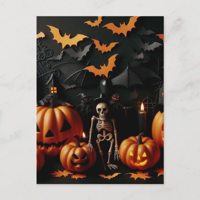 Postal Calabazas y esqueleto (Anverso)