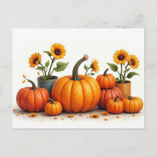 Postal Calabazas y girasoles, los colores del otoño,