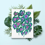 Postal Caladios Artes acuáticas de hojas rosas y verdes<br><div class="desc">¿Eres un fanático de los caladios? Envíe estas coloridas hojas de acuarela a sus amigos y familiares. ¡Añade tu propio texto! ¡Gracias por comprar mi arte! Mira mis otras postales y artículos y asegúrate de etiquetarme en Instagram @shoshannahscribbles</div>