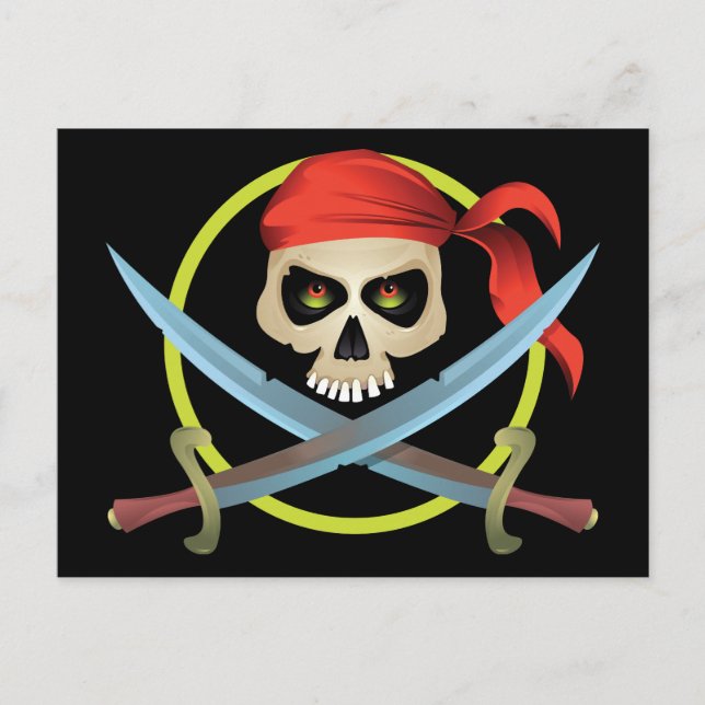 Postal Calavera 3D y huesos cruzados (Anverso)