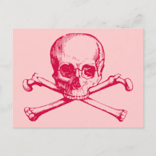 Postal Calavera antigua y huesos cruzados