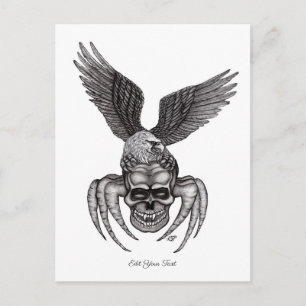 Postal Calavera araña con águila al estilo tatuaje