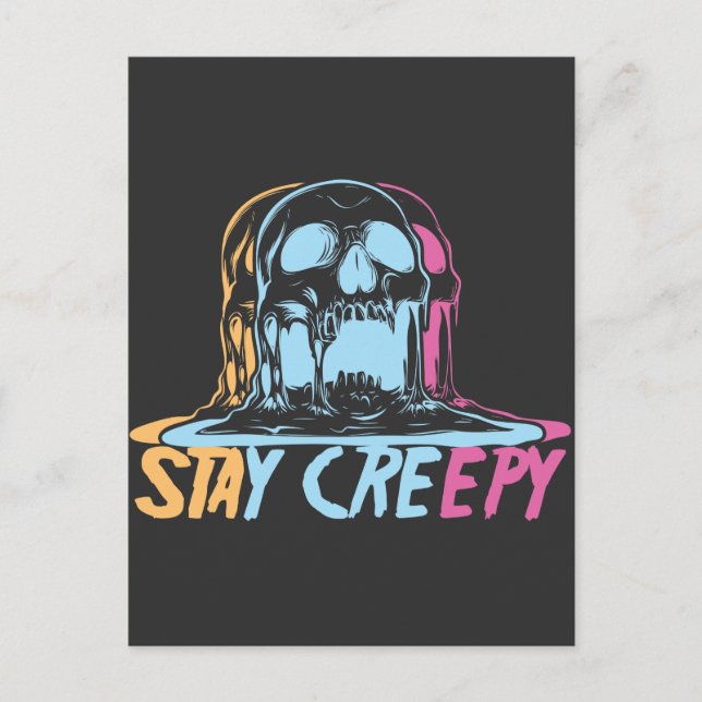 Postal Calavera arcoiris Kawaii permanece asustado Gótico (Anverso)