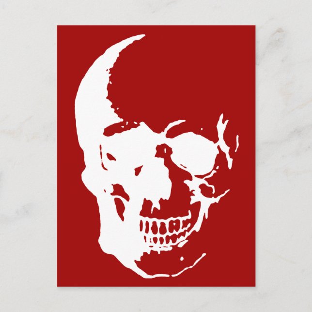 Postal Calavera - Arte Metalizado de fantasía rojo y blan (Anverso)