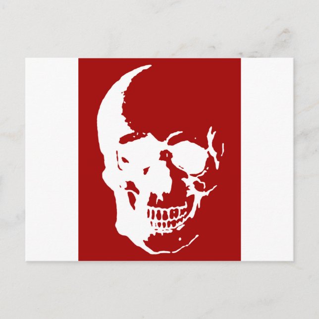 Postal Calavera - Arte Metalizado de fantasía rojo y blan (Anverso)