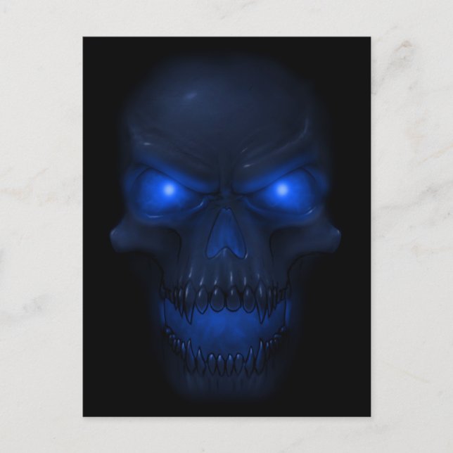 Postal Calavera azul brillante (Anverso)