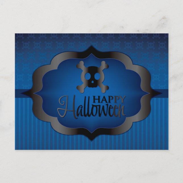 Postal Calavera azul de Halloween (Anverso)