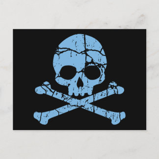 Postal Calavera azul y huesos cruzados gastados